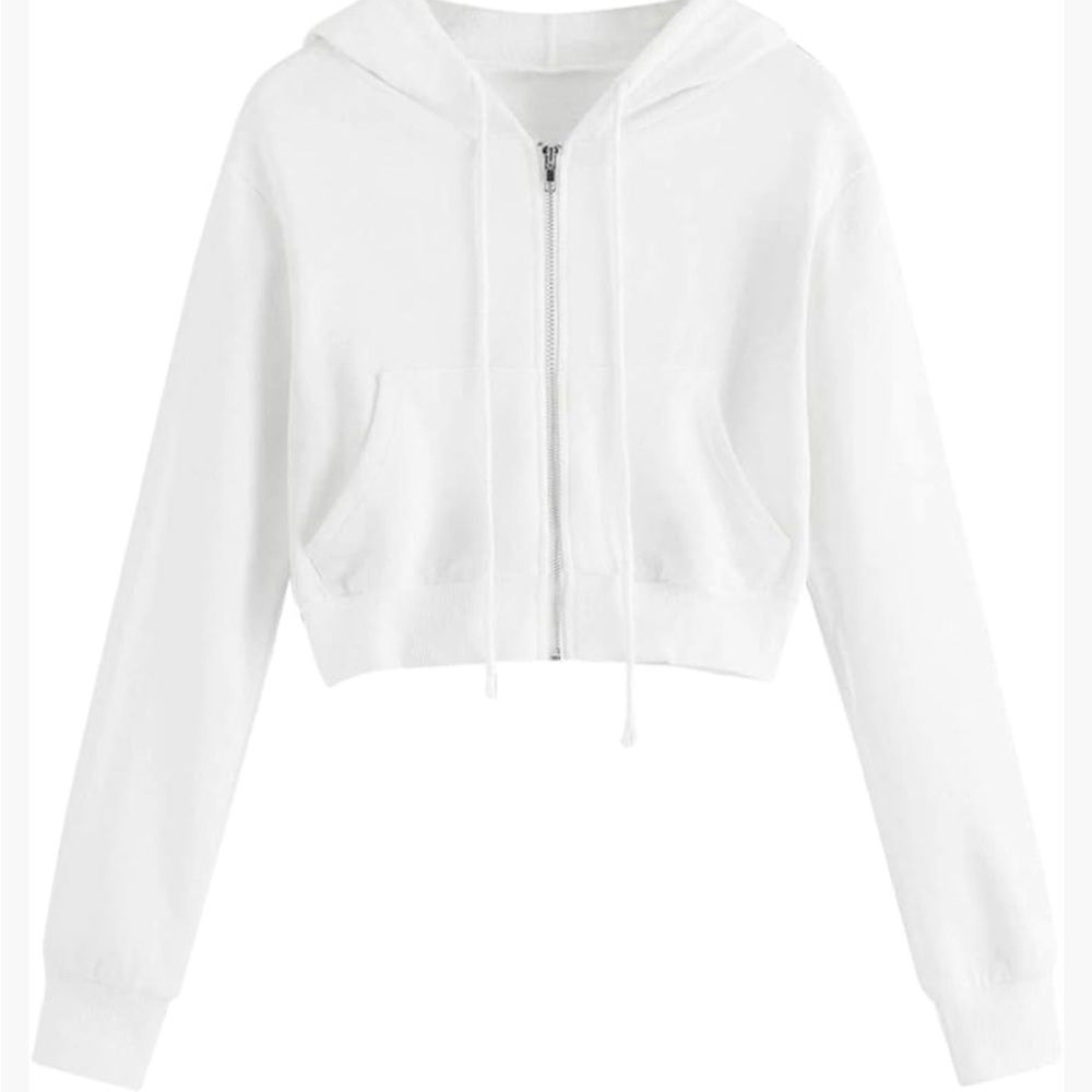 Casual cropped white zip up hoodie
